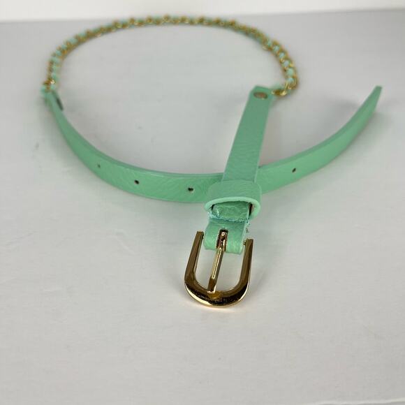 Wet Seal Skinny Faux Leather Teal Green Belt Gold Chain Womens Size Small - Picture 4 of 8